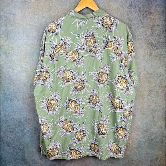 VTG 90s Chaps Ralph Lauren Button Up Shirt Sz XL Green Pineapple Print - Picture 6 of 6